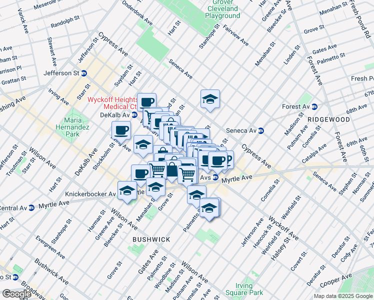 map of restaurants, bars, coffee shops, grocery stores, and more near in Brooklyn