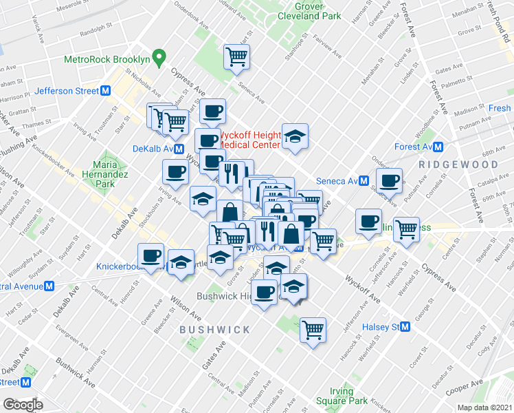 map of restaurants, bars, coffee shops, grocery stores, and more near in Brooklyn