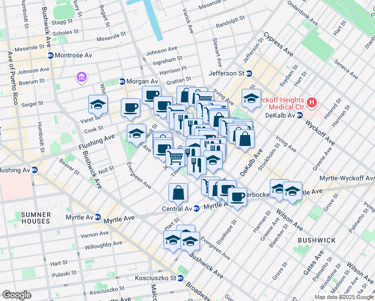 map of restaurants, bars, coffee shops, grocery stores, and more near in Brooklyn