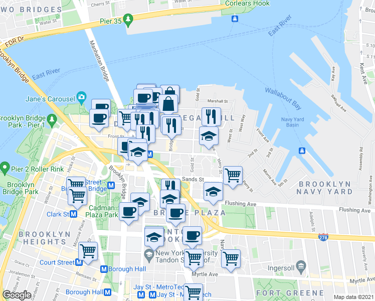 map of restaurants, bars, coffee shops, grocery stores, and more near in Brooklyn