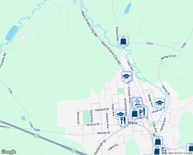 map of restaurants, bars, coffee shops, grocery stores, and more near 110 Stanton Avenue Extension in Mars
