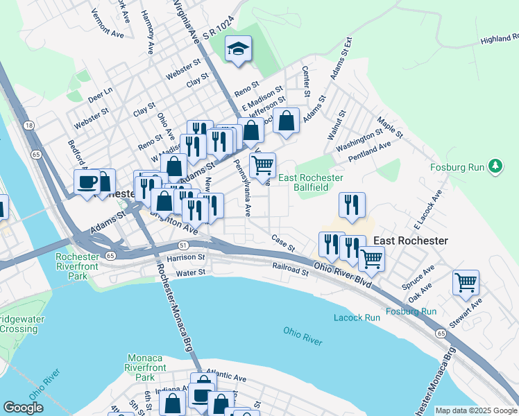 map of restaurants, bars, coffee shops, grocery stores, and more near 499 Pinney Street in Rochester