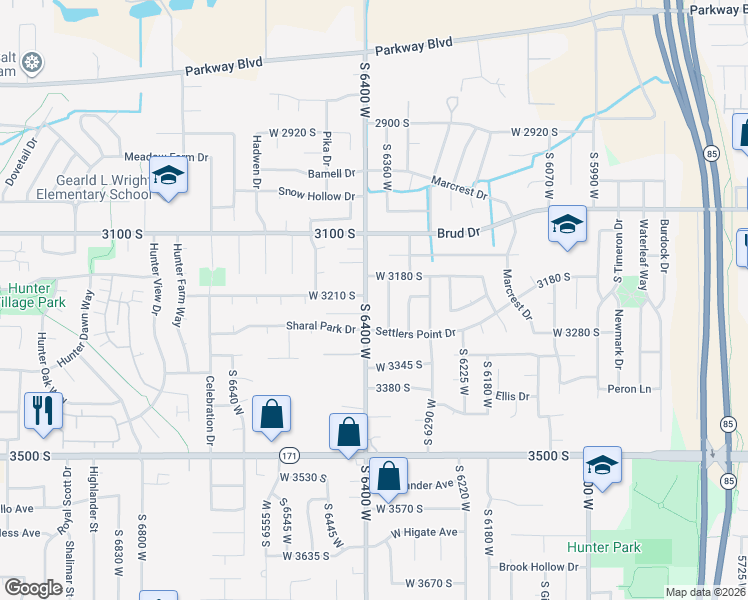 map of restaurants, bars, coffee shops, grocery stores, and more near 3252 South 6400 West in West Valley City