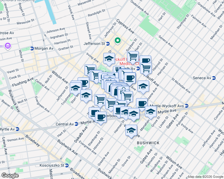 map of restaurants, bars, coffee shops, grocery stores, and more near in Brooklyn