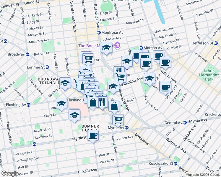 map of restaurants, bars, coffee shops, grocery stores, and more near in Brooklyn