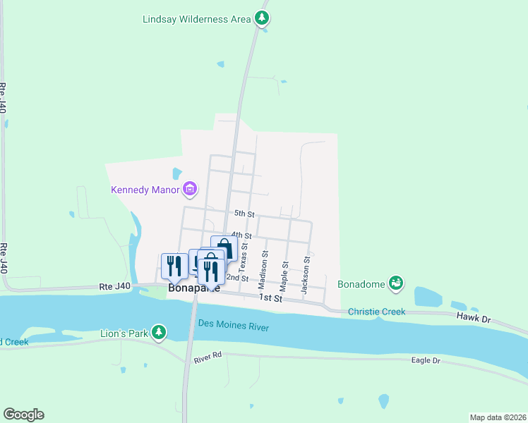 map of restaurants, bars, coffee shops, grocery stores, and more near 301-311 5th Street in Bonaparte