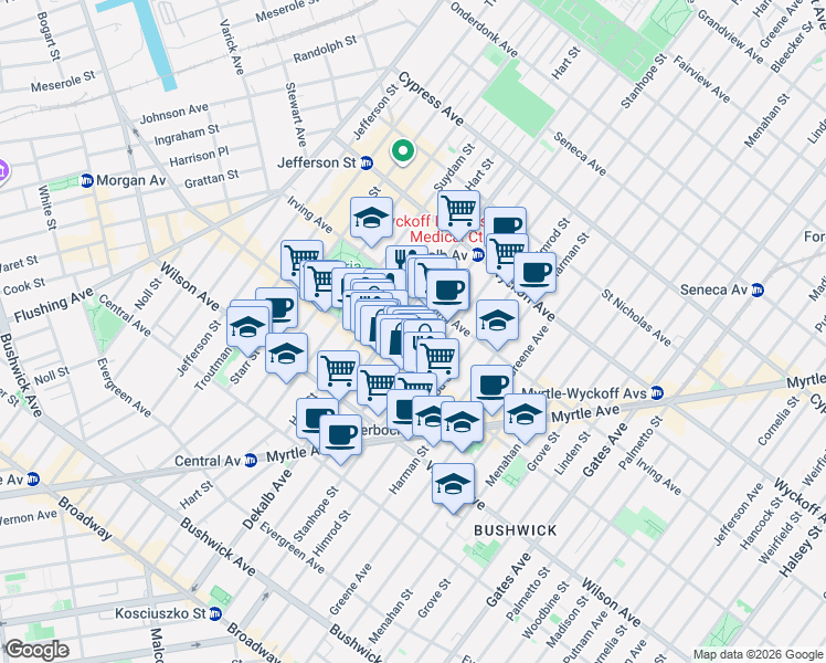 map of restaurants, bars, coffee shops, grocery stores, and more near in Brooklyn