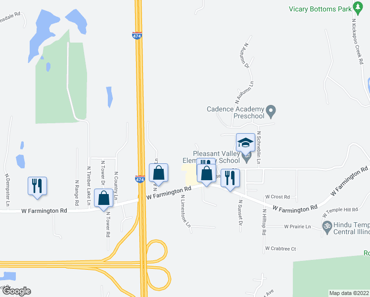 map of restaurants, bars, coffee shops, grocery stores, and more near 1047 North Emily Place in Peoria