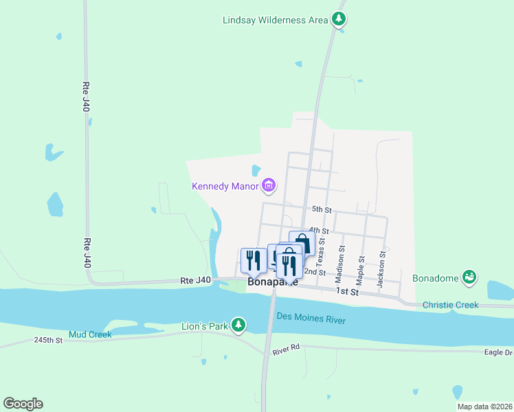 map of restaurants, bars, coffee shops, grocery stores, and more near 401-409 West Street in Bonaparte