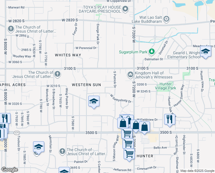map of restaurants, bars, coffee shops, grocery stores, and more near 7370 West Madison Drive in Magna
