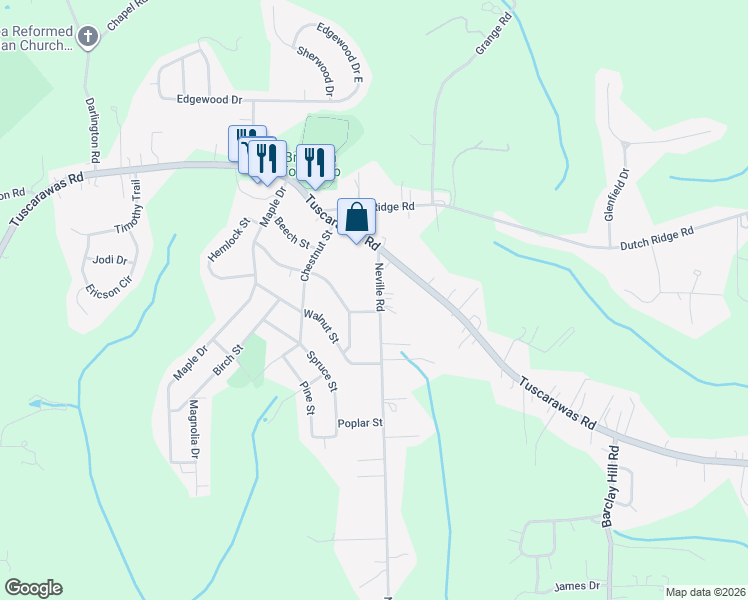 map of restaurants, bars, coffee shops, grocery stores, and more near 60 Neville Road in Beaver