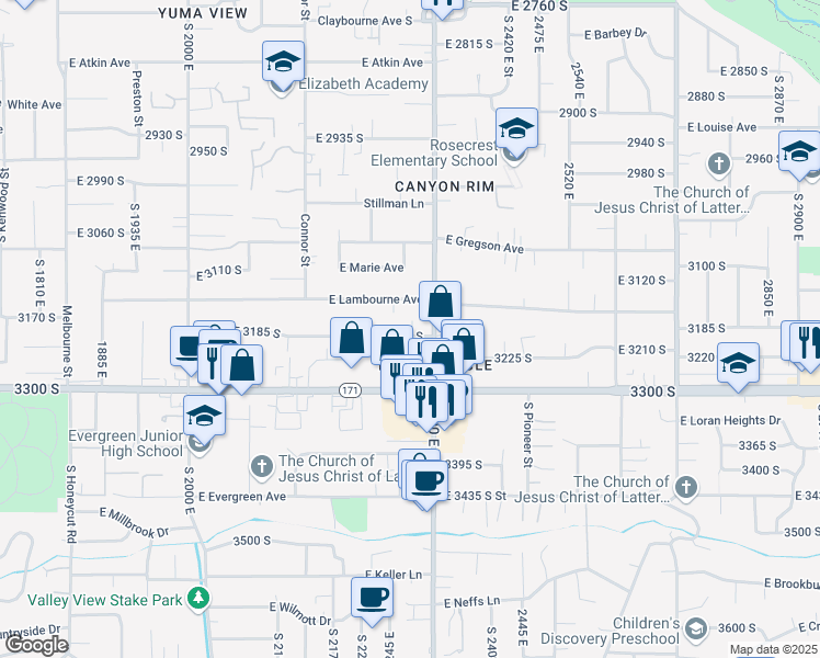 map of restaurants, bars, coffee shops, grocery stores, and more near 3228 South 2300 East in Salt Lake City