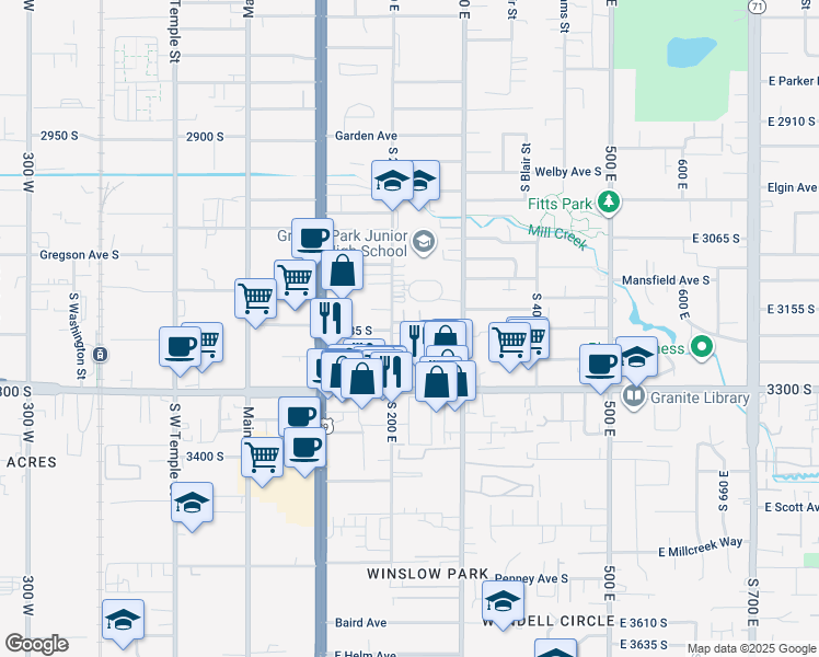 map of restaurants, bars, coffee shops, grocery stores, and more near 3203 South 200 East in South Salt Lake