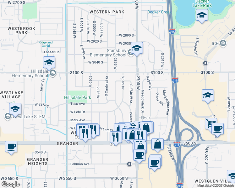 map of restaurants, bars, coffee shops, grocery stores, and more near 3260 South Lehi Drive in West Valley City