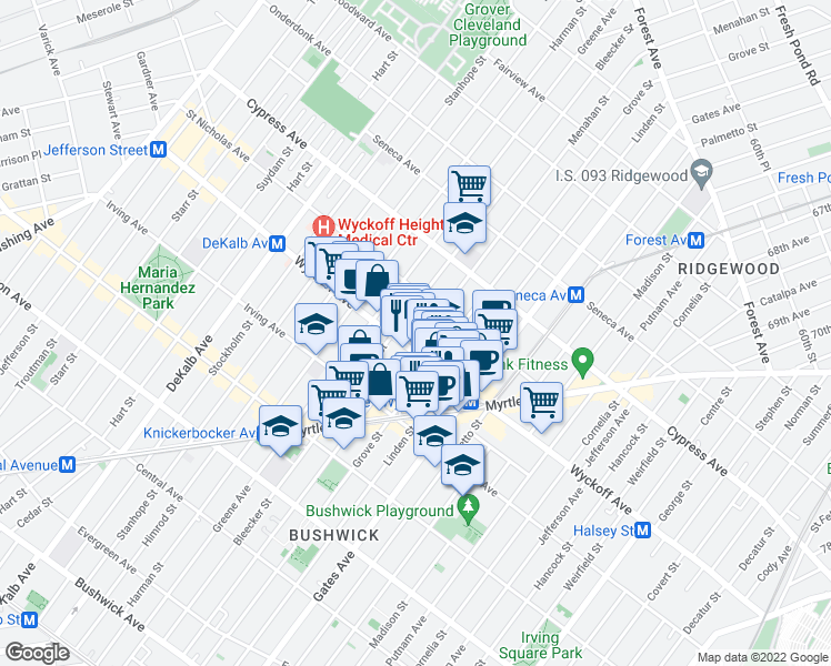 map of restaurants, bars, coffee shops, grocery stores, and more near in Brooklyn