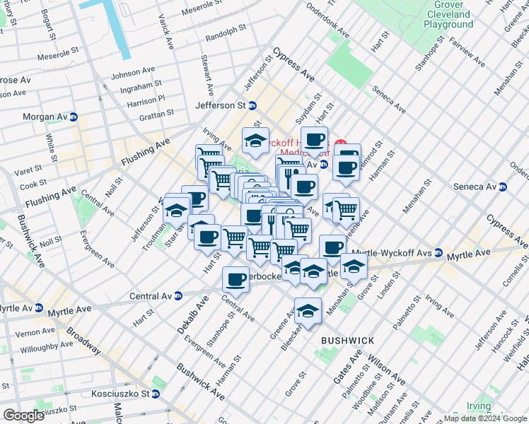 map of restaurants, bars, coffee shops, grocery stores, and more near in Brooklyn