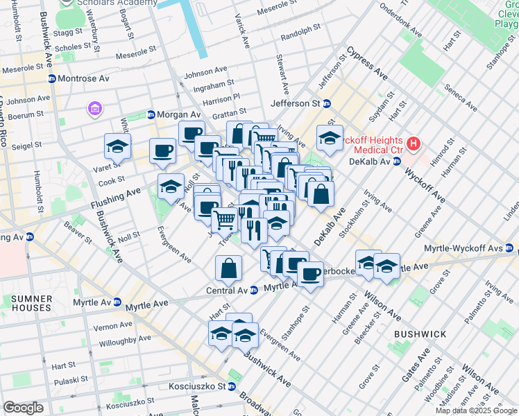 map of restaurants, bars, coffee shops, grocery stores, and more near in Brooklyn