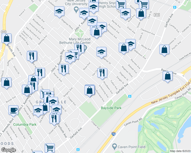 map of restaurants, bars, coffee shops, grocery stores, and more near 93 Armstrong Avenue in Jersey City