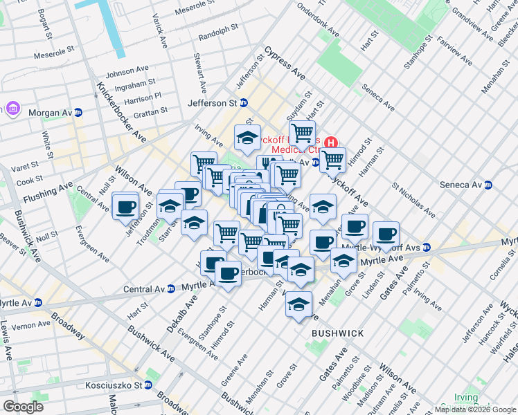 map of restaurants, bars, coffee shops, grocery stores, and more near in Brooklyn