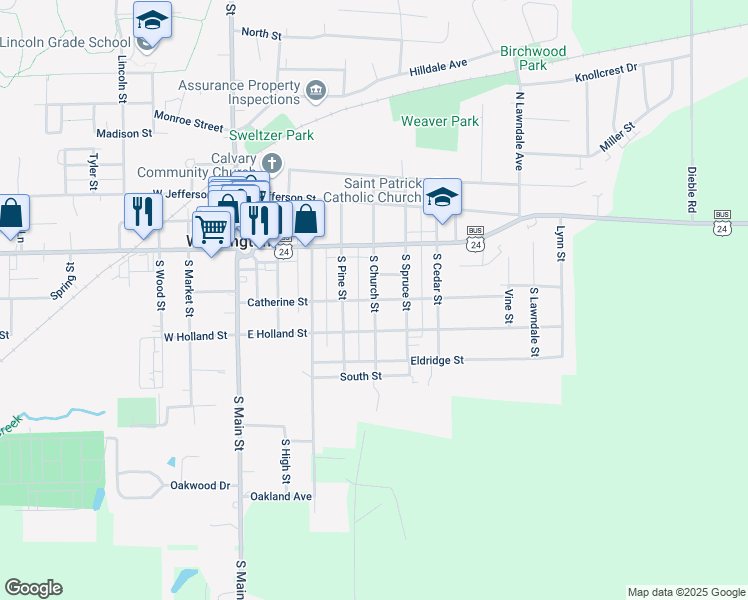 map of restaurants, bars, coffee shops, grocery stores, and more near 499 Catherine Street in Washington