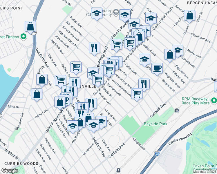 map of restaurants, bars, coffee shops, grocery stores, and more near 111 Rutgers Avenue in Jersey City