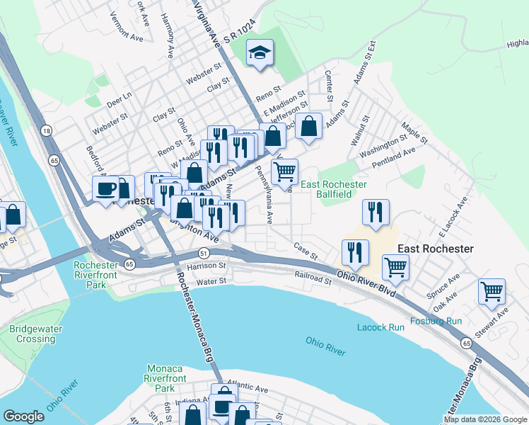 map of restaurants, bars, coffee shops, grocery stores, and more near 457 Pinney Street in Rochester