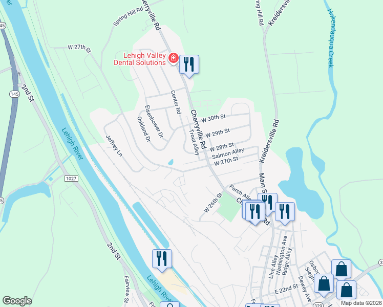 map of restaurants, bars, coffee shops, grocery stores, and more near 2838 Cherryville Road in Northampton