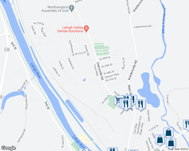 map of restaurants, bars, coffee shops, grocery stores, and more near 2823 West 28th Street in Northampton