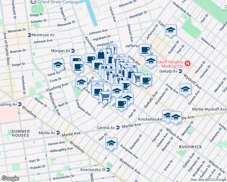 map of restaurants, bars, coffee shops, grocery stores, and more near 236 Jefferson Street in Brooklyn