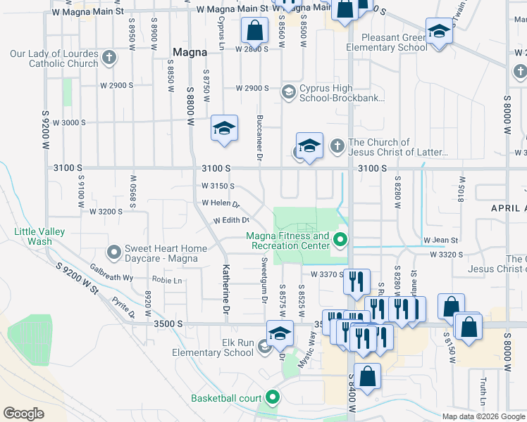 map of restaurants, bars, coffee shops, grocery stores, and more near 3205 South 8630 West in Magna