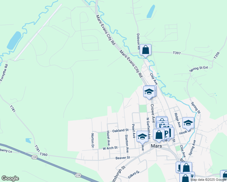 map of restaurants, bars, coffee shops, grocery stores, and more near 110 Stanton Avenue in Mars