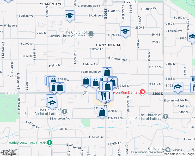 map of restaurants, bars, coffee shops, grocery stores, and more near 2256 East Lambourne Avenue in Salt Lake City