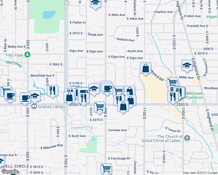 map of restaurants, bars, coffee shops, grocery stores, and more near in Millcreek
