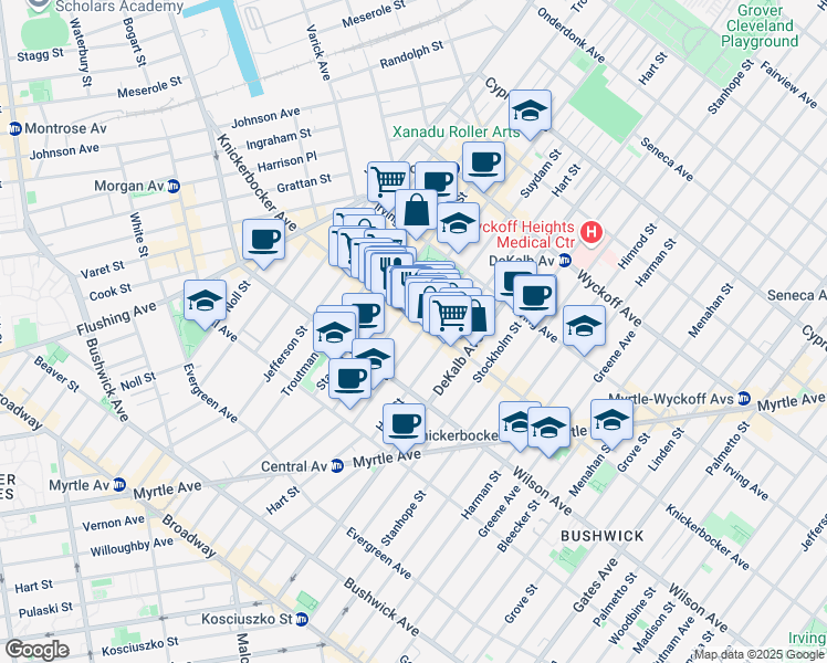 map of restaurants, bars, coffee shops, grocery stores, and more near in Brooklyn