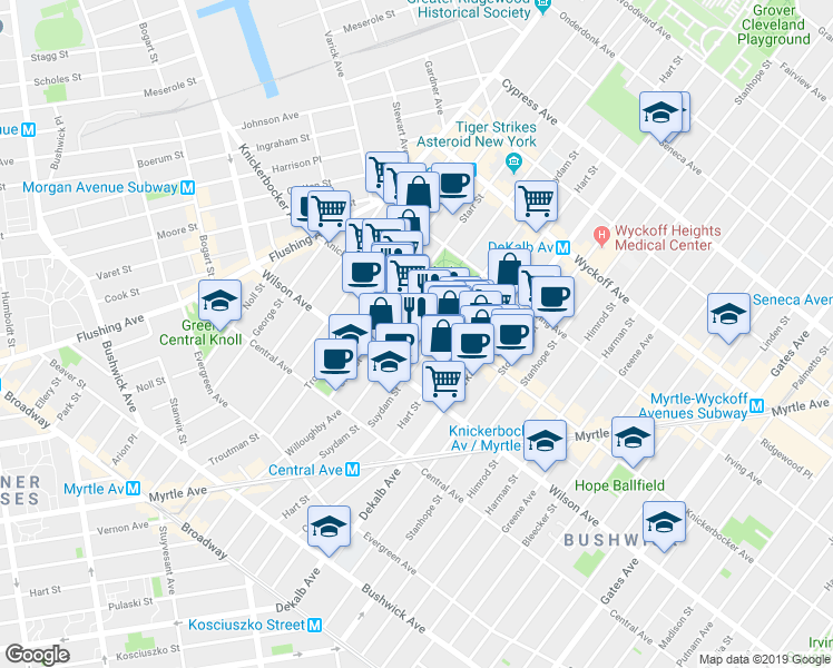 map of restaurants, bars, coffee shops, grocery stores, and more near in Brooklyn