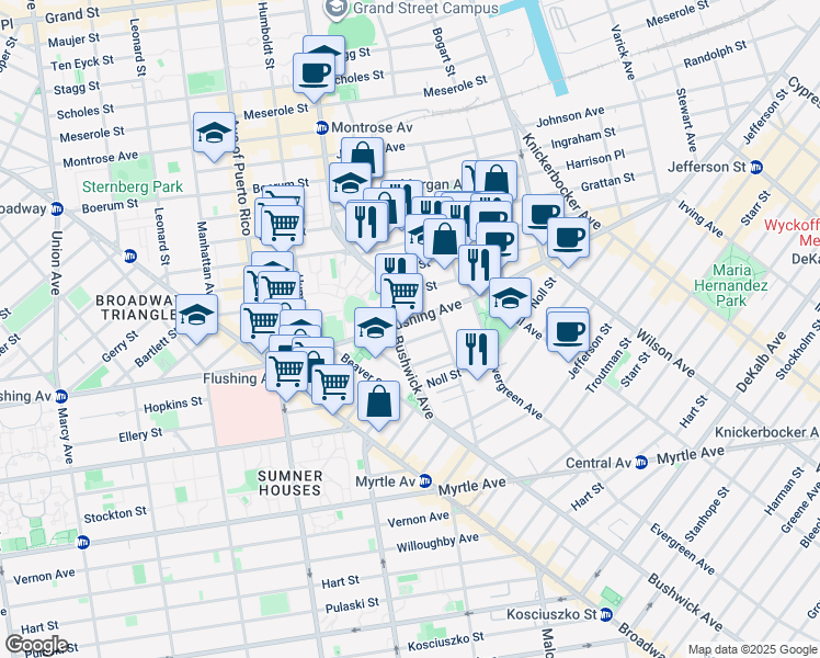 map of restaurants, bars, coffee shops, grocery stores, and more near 162 Cook Street in Brooklyn