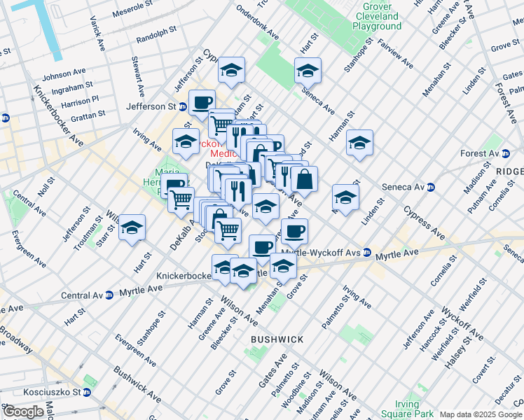 map of restaurants, bars, coffee shops, grocery stores, and more near 316 Himrod Street in Brooklyn