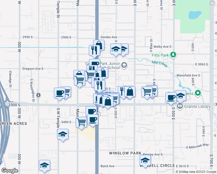 map of restaurants, bars, coffee shops, grocery stores, and more near 155 3185 South in South Salt Lake