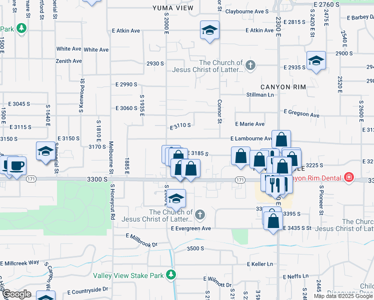 map of restaurants, bars, coffee shops, grocery stores, and more near 2055 East 3185 South in Salt Lake City
