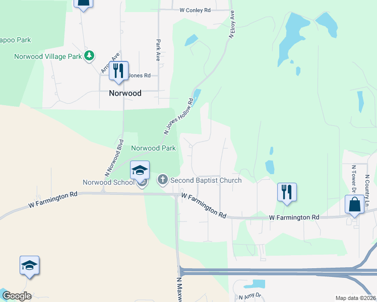 map of restaurants, bars, coffee shops, grocery stores, and more near 1219 North Jones Circle in Peoria
