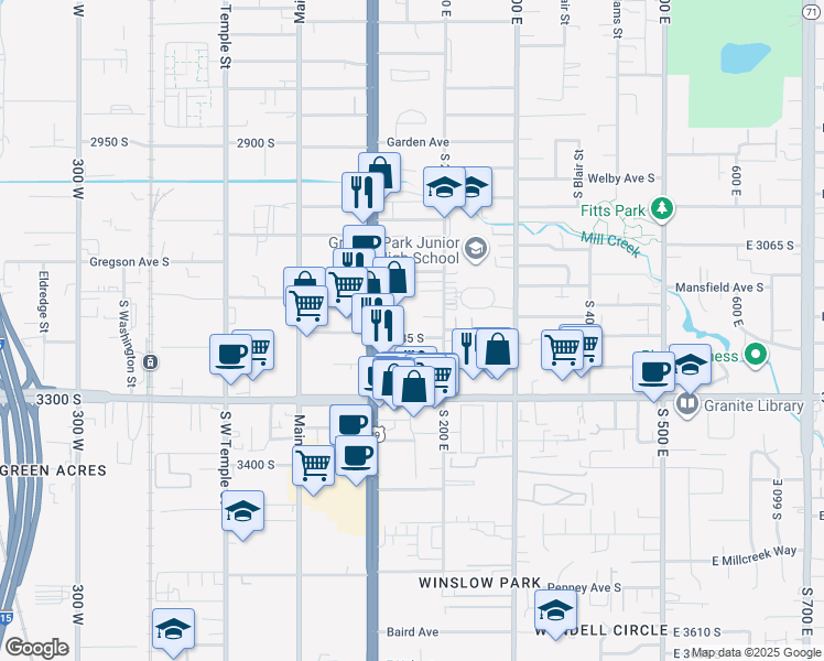 map of restaurants, bars, coffee shops, grocery stores, and more near 177 Townhouse Court in South Salt Lake