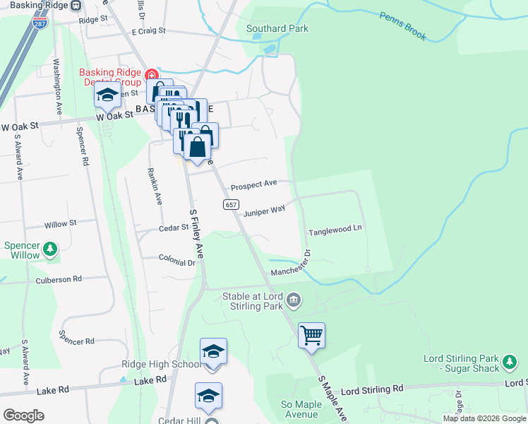 map of restaurants, bars, coffee shops, grocery stores, and more near 19 Prospect Avenue in Somerset County