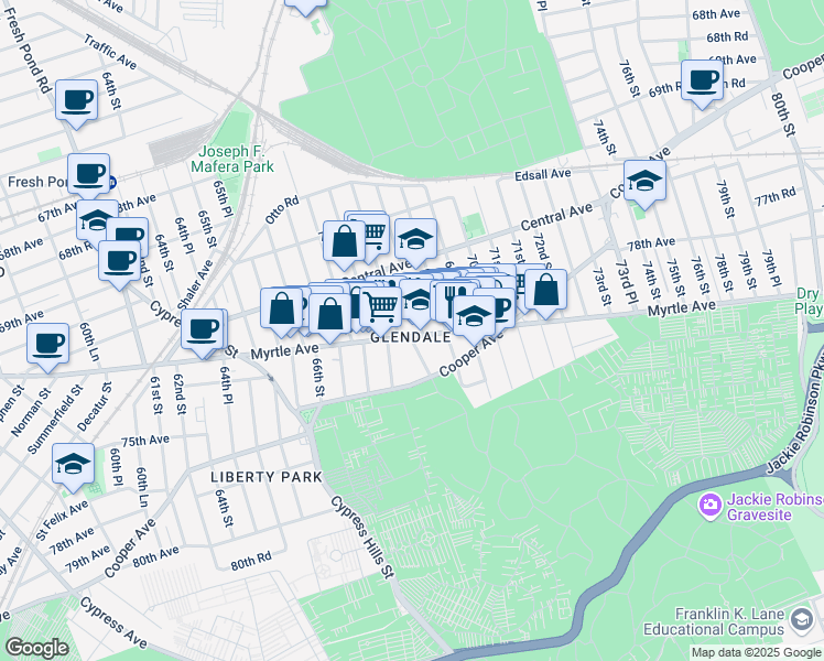 map of restaurants, bars, coffee shops, grocery stores, and more near in New York