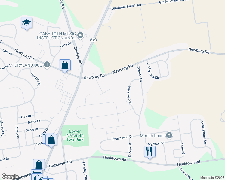 map of restaurants, bars, coffee shops, grocery stores, and more near 386 Hartman Road in Bethlehem