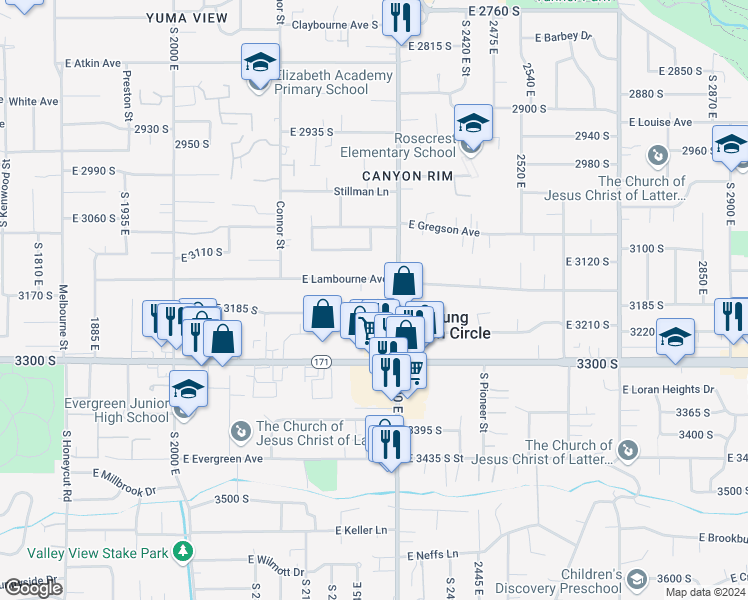 map of restaurants, bars, coffee shops, grocery stores, and more near 2278 East Lambourne Avenue in Salt Lake City