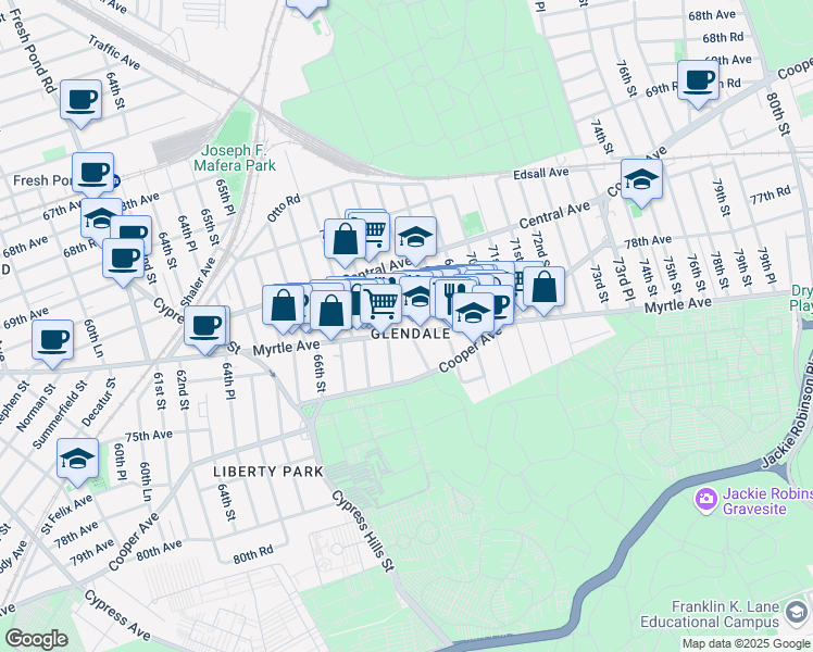 map of restaurants, bars, coffee shops, grocery stores, and more near in New York