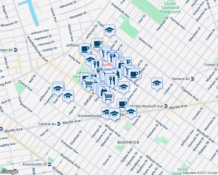 map of restaurants, bars, coffee shops, grocery stores, and more near in Brooklyn