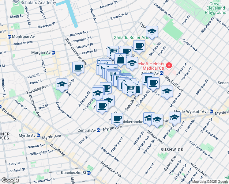 map of restaurants, bars, coffee shops, grocery stores, and more near in Brooklyn