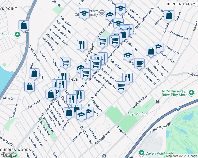 map of restaurants, bars, coffee shops, grocery stores, and more near in Jersey City