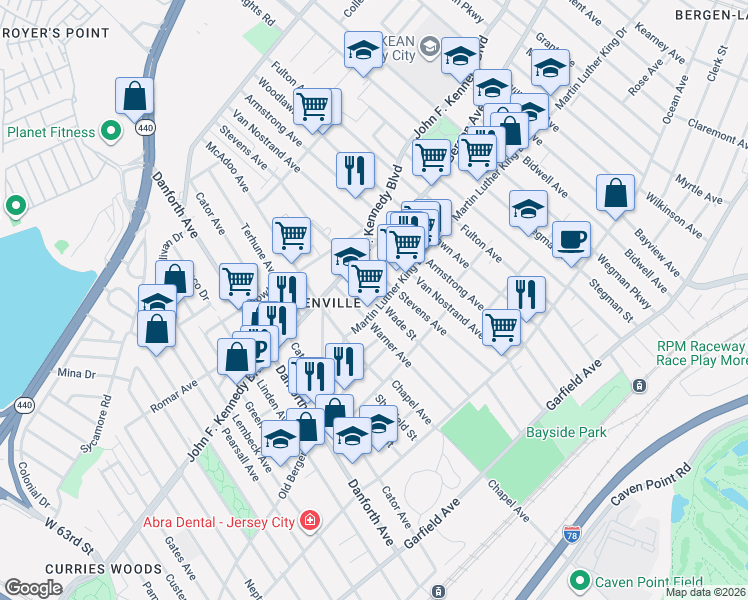 map of restaurants, bars, coffee shops, grocery stores, and more near in Jersey City